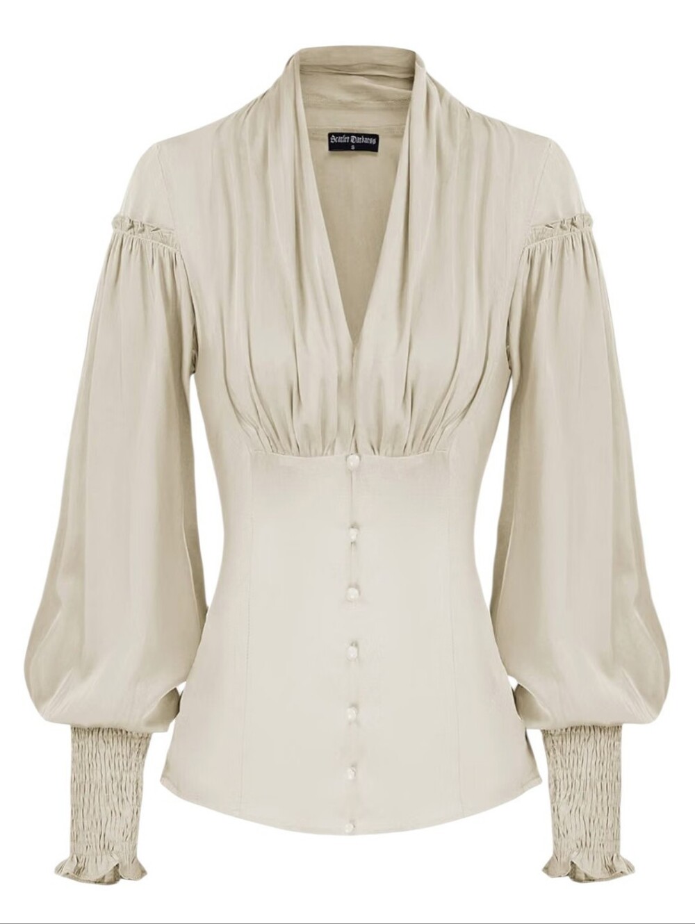 Scarlet Darkness Victorian V-neck Satin Button Up Blouse Women's Small Pirate